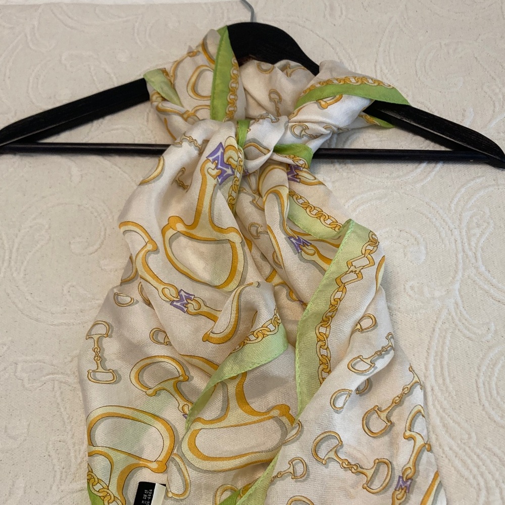 Designer SILK Green and Gold Equestrian Printed Scarf